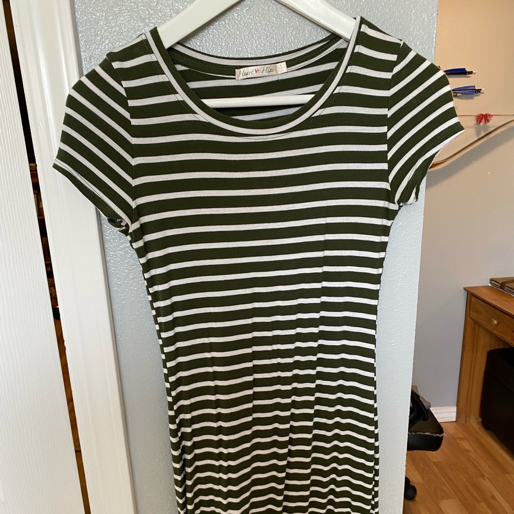Green and white striped dress